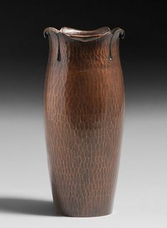 Roycroft Hammered Copper Ruffled Rim Vase c1920s