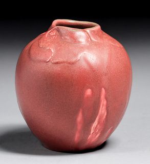 Rookwood Pottery #1300 Organic Matte Red Spherical Vase 1907