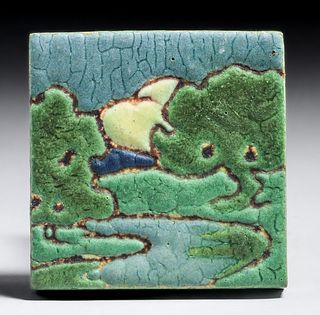 Grueby Pottery Oak Tree Tile c1910