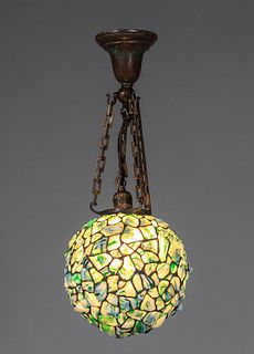 Arts & Crafts Period Austrian Chunk Glass Spherical Hanging Light c1910