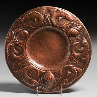 English Arts & Crafts Hammered Copper Charger c1900