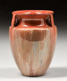 Fulper Pottery Three-Handled Mahogany Flambe Vase c1910