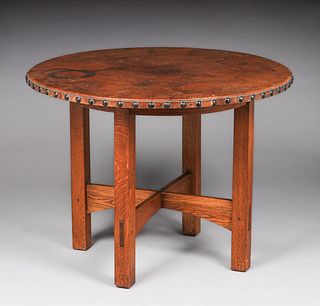 Gustav Stickley Leather-Top Lamp Table c1905
