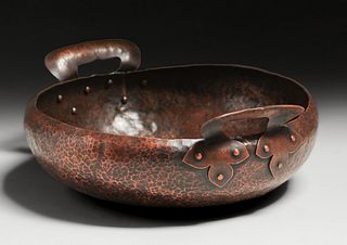 Arts & Crafts Hammered Copper Two-Handled Bowl c1910