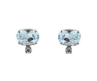 H. Stern 18K Gold Diamond Blue Stone Stud Earrings