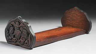 Arts & Crafts Hand-Carved Oak Folding Table-Top Bookrack c1910