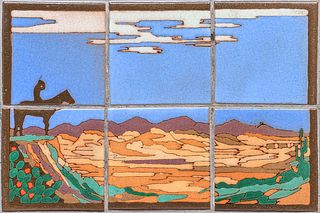 Taylor Tile Co – Los Angeles Six-Tile Native American on Horseback c1930s