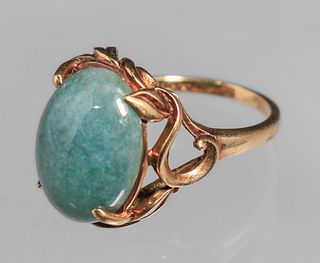 Art Nouveau 10k Gold & Jade Ring c1910