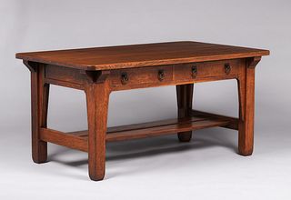 Large Stickley Brothers Two-Drawer Library Table c1910