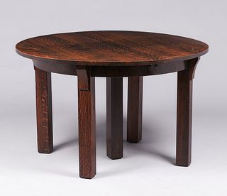 Limbert 48"d Oak Five-Leg Dining Table c1910