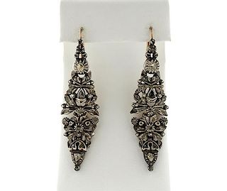 Antique 18K Gold Silver Diamond Earrings