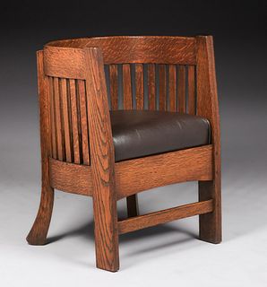 Plail Brothers Furniture Co Prairie School Barrel-Back Armchair c1905
