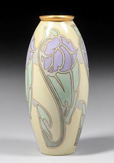 American Arts & Crafts Hand-Decorated Limoges Porcelain Vase c1910