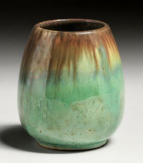 Small Fulper Pottery Cucumber Green Flambe Vase c1910s