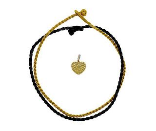 18K Gold Diamond Yellow Stone Heart Pendant Necklace