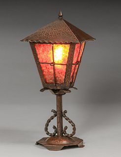 Arts & Crafts Hammered Copper & Mica Lamp c1920