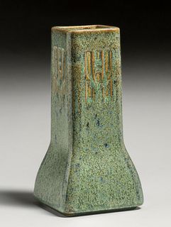 Fulper Pottery Speckled Green Square Vase c1910