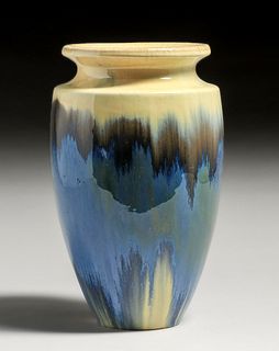 Fulper Pottery Chinese Blue & Ivory Flambe Vase c1910s