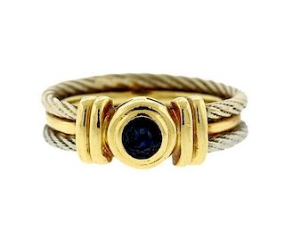 14K Gold Sterling Silver Blue Stone Ring