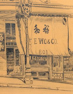 Elbridge Ayer Burbank (1858-1949) Pencil Drawing "Chinese Grocery Store Chinatown S.F. Calif" 1931