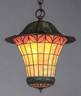 Arts & Crafts Period Leaded Glass Pendant Lamp c1910