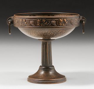 WMF - German Hammered Brass Two-Handled Standing Fruit Bowl c1905