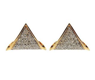 14K Gold Diamond Triangle Earrings