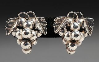 Taxco Mexican Sterling Silver Grapevine Earrings c1930s