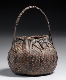 Large Antique Japanese Ikebana One-Handled Basket c1910