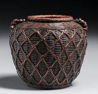 Antique Japanese Ikebana Bulbous Basket c1910