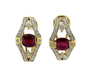 18k Gold Diamond Ruby Earrings