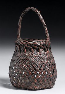 Antique Japanese Ikebana One-Handled Basket c1910