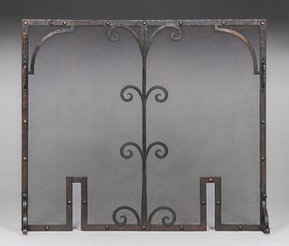 Large Arts & Crafts Spanish Revival Hand-Forged Fire Screen c1920s