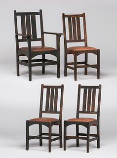 Gustav Stickley - Harvey Ellis Deigned Set of 4 Dining Chairs c1910