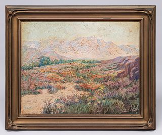 Walter Barron Currier (1879-1934) California Desert Painting "Coachilla Wild Flowers" 1929