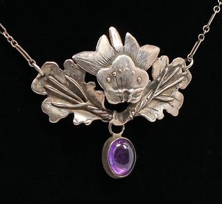 Art Nouveau Silver & Amethyst Necklace c1905