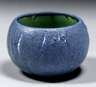 Grueby Pottery Matte Blue Volcanic Glaze Bowl c1905