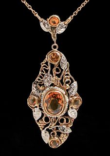 Boston Arts & Crafts 14k Gold, Silver Grapevine Pendant Necklace c1910