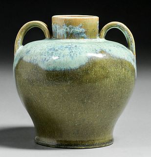 Fulper Pottery Celadon Chinese Green Two-Handled Vase c1910