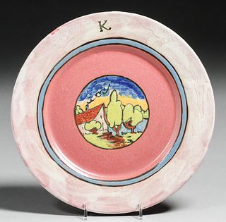 Paul Revere Pottery Lily Shapiro Landscape Decorated Plate 1931