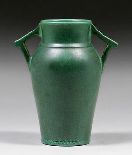 Alberhill Pottery - Alexander W. Robertson Matte Green Two-Handled Vase 1914
