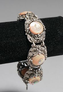 Arts & Crafts Period Sterling Silver & Abalone Bracelet c1910