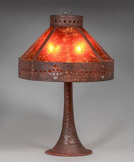 Arts & Crafts Hammered Copper & Mica Cutout Lamp