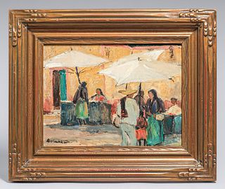 Orrin White (1883-1969) Mexican Market Painting c1920