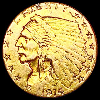 1914-D $2.50 Gold Quarter Eagle NEARLY UNCIRCULATE