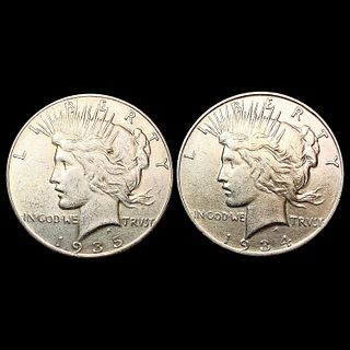 [2] Peace Silver Dollars [1934-D, 1935] CLOSELY UN