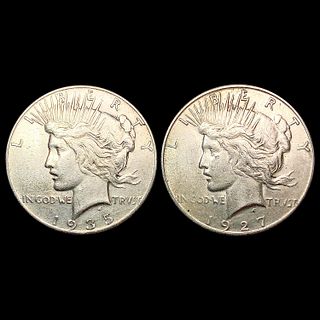 [2] Peace Silver Dollars [1927-S, 1935] CLOSELY UN