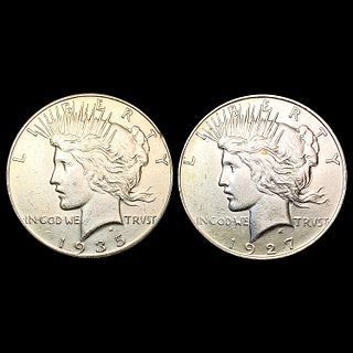[2] Peace Silver Dollars [1927-S, 1935] CLOSELY UN