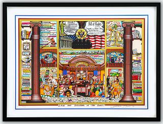 Charles Fazzino- 3D Construction Silkscreen Serigraph "Law and Disorder in the Court! (Blue)"
