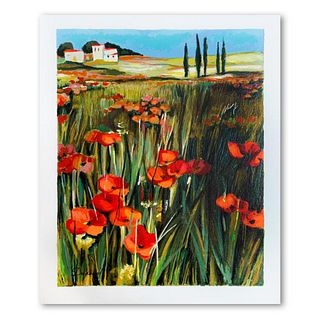 Yuri Dupond, "Red Flowers I" Hand Signed Limited Edition Serigraph on Paper with Letter of Authenticity.